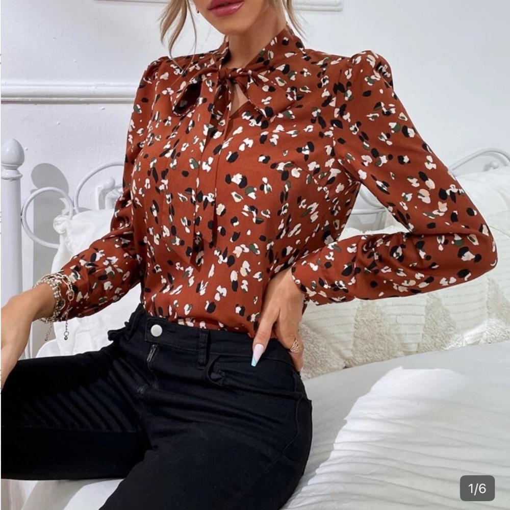 SHEIN Brown Animal Print Blouse